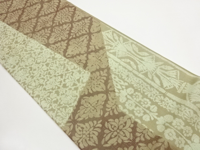 JAPANESE FUKURO OBI FOR SUMMER / WOVEN ABSTRACT FLOWER RHOMBUS